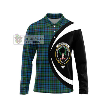 Stevenson Hunting Red Stripe Tartan Long Sleeve Polo Shirt with Family Crest Circle Style