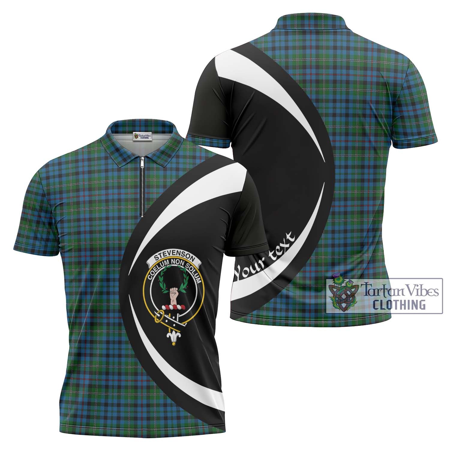 Stevenson Hunting Red Stripe Tartan Zipper Polo Shirt with Family Crest Circle Style Unisex - Tartan Vibes Clothing