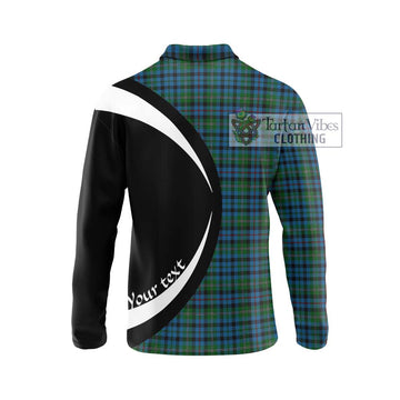 Stevenson Hunting Red Stripe Tartan Long Sleeve Polo Shirt with Family Crest Circle Style