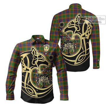 Stevenson Old Tartan Long Sleeve Button Shirt with Family Crest Celtic Wolf Style