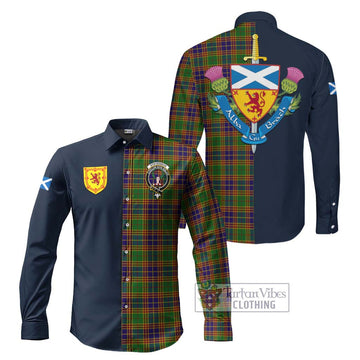 Stevenson Old Tartan Long Sleeve Button Shirt Alba with Scottish Lion Royal Arm Half Style