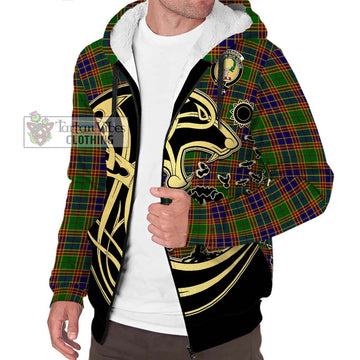 Stevenson Old Tartan Sherpa Hoodie with Family Crest Celtic Wolf Style