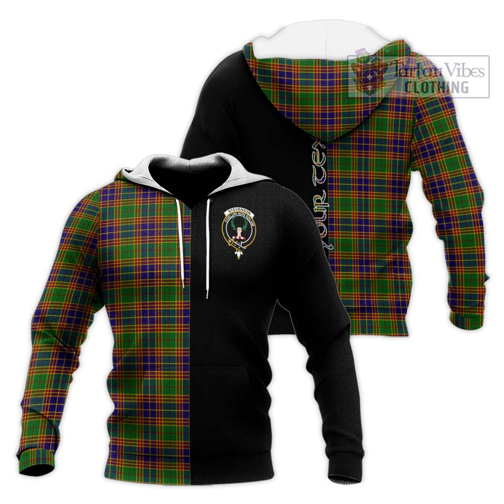 Stevenson Old Tartan Knitted Hoodie with Family Crest and Half Of Me Style Unisex Knitted Pullover Hoodie - Tartanvibesclothing Shop