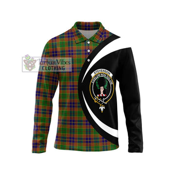 Stevenson Old Tartan Long Sleeve Polo Shirt with Family Crest Circle Style