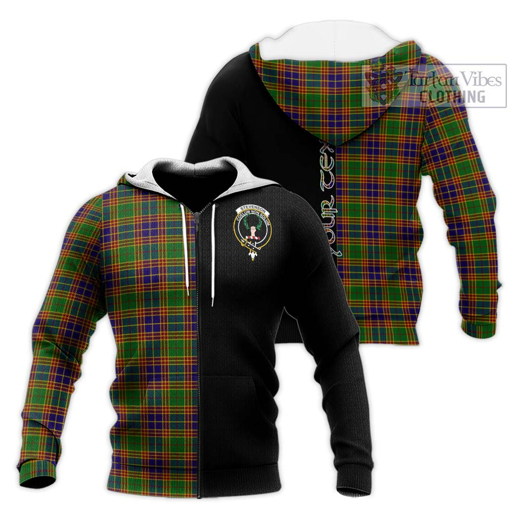 Stevenson Old Tartan Knitted Hoodie with Family Crest and Half Of Me Style Unisex Knitted Zip Hoodie - Tartanvibesclothing Shop