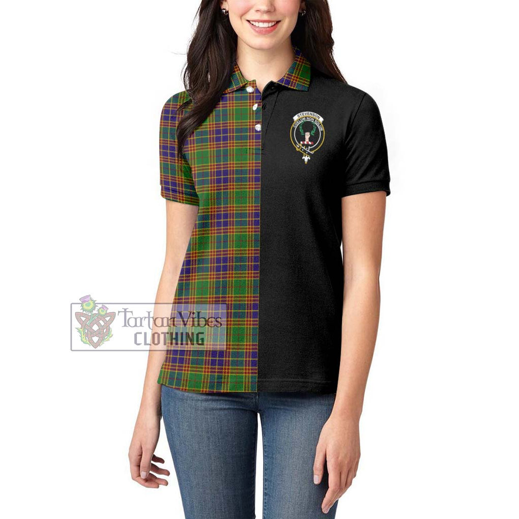 Stevenson Old Tartan Women's Polo Shirt with Family Crest and Half Of Me Style - Tartanvibesclothing Shop