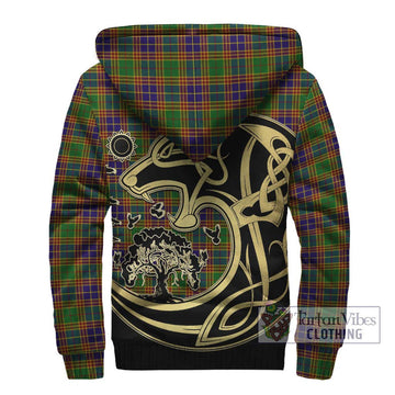 Stevenson Old Tartan Sherpa Hoodie with Family Crest Celtic Wolf Style