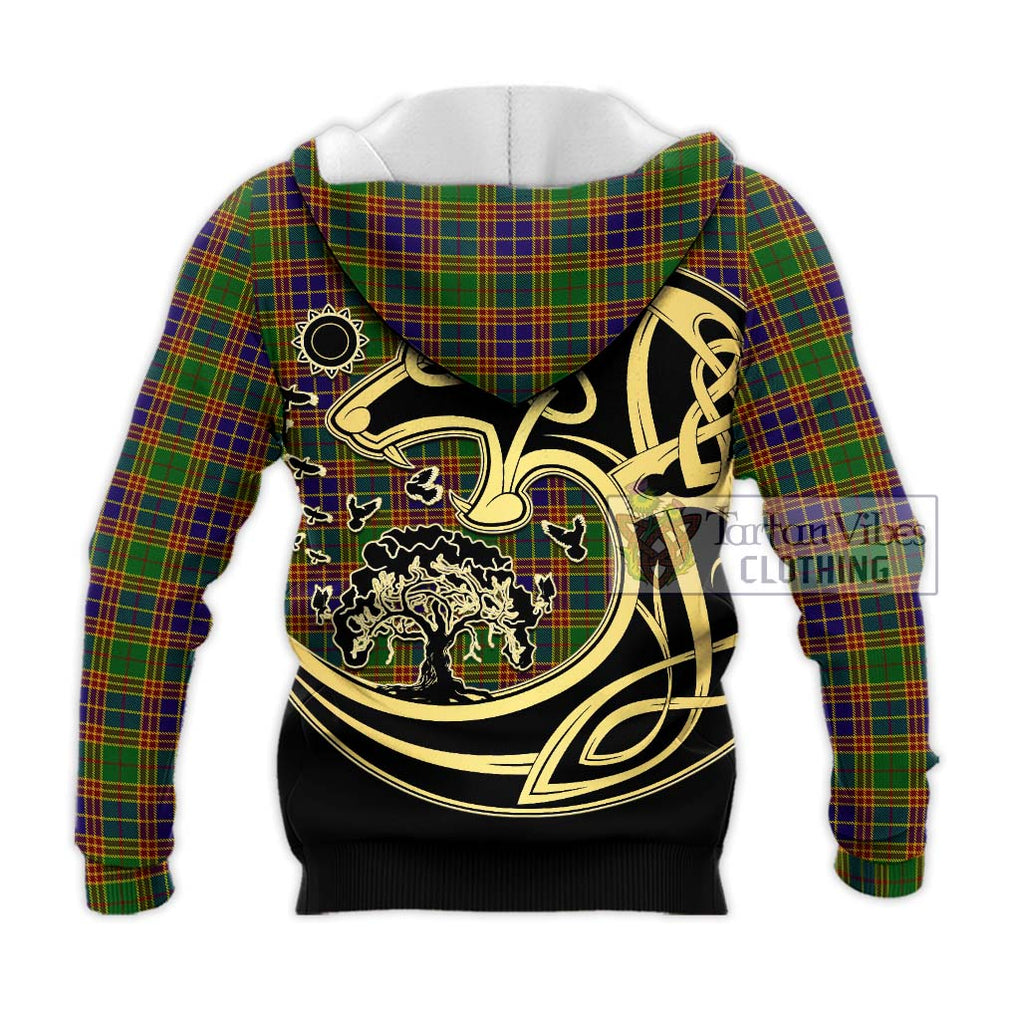 Stevenson Old Tartan Knitted Hoodie with Family Crest Celtic Wolf Style - Tartan Vibes Clothing