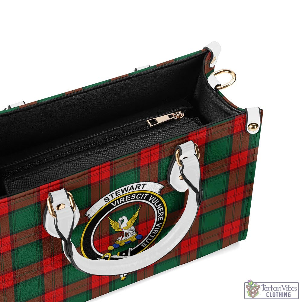 Tartan Vibes Clothing Stewart Atholl Modern Tartan Luxury Leather Handbags with Family Crest