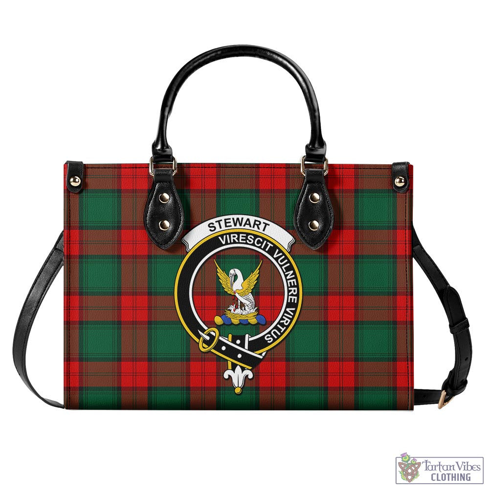 Tartan Vibes Clothing Stewart Atholl Modern Tartan Luxury Leather Handbags with Family Crest