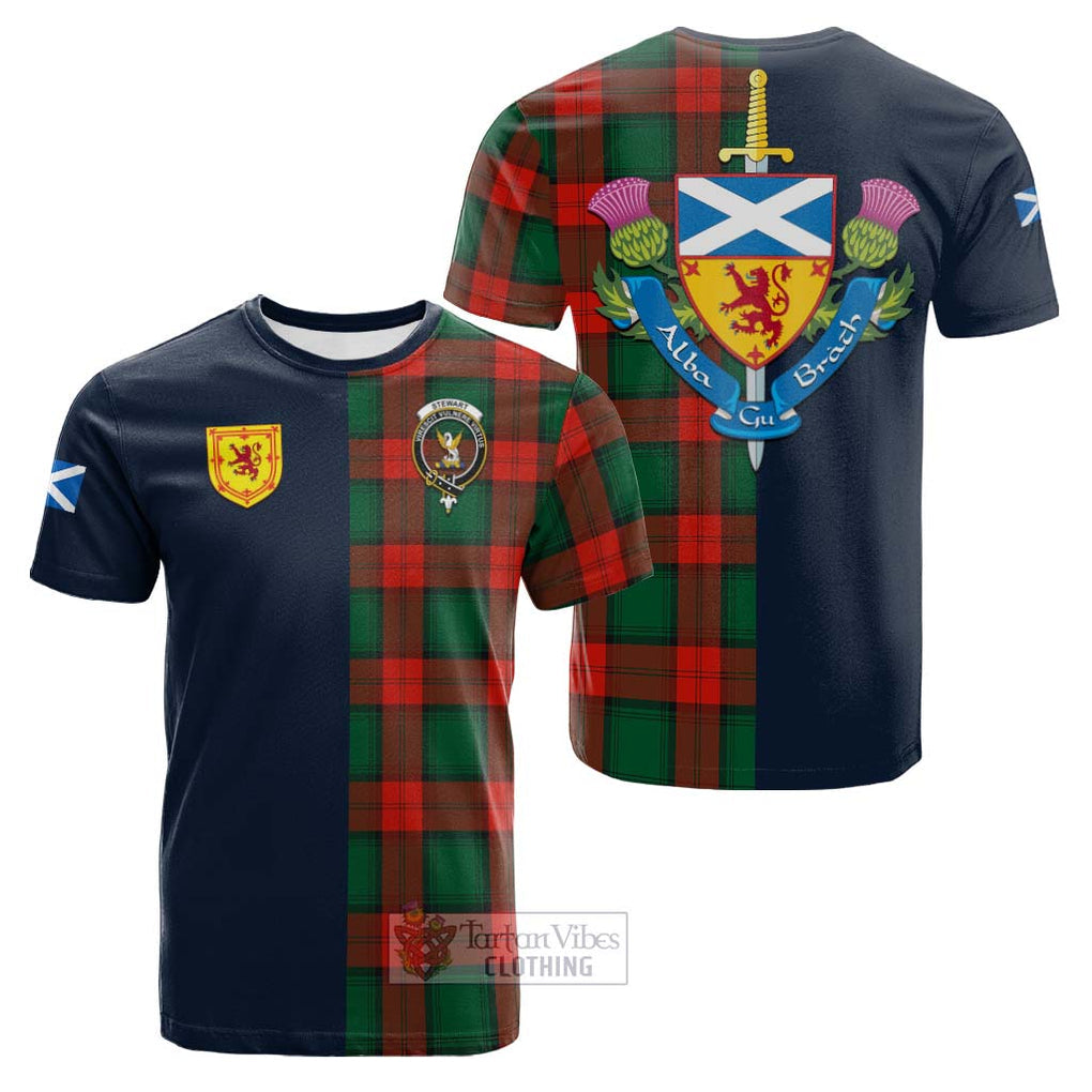 Tartan Vibes Clothing Stewart Atholl Modern Tartan Cotton T-shirt with Scottish Lion Royal Arm Half Style