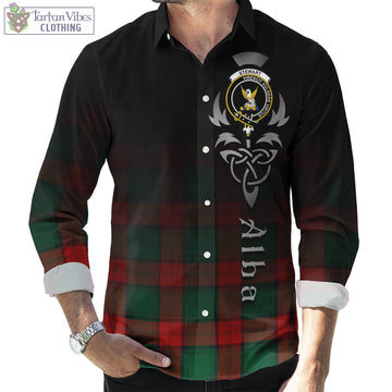 Stewart Atholl Modern Tartan Long Sleeve Button Up Featuring Alba Gu Brath Family Crest Celtic Inspired