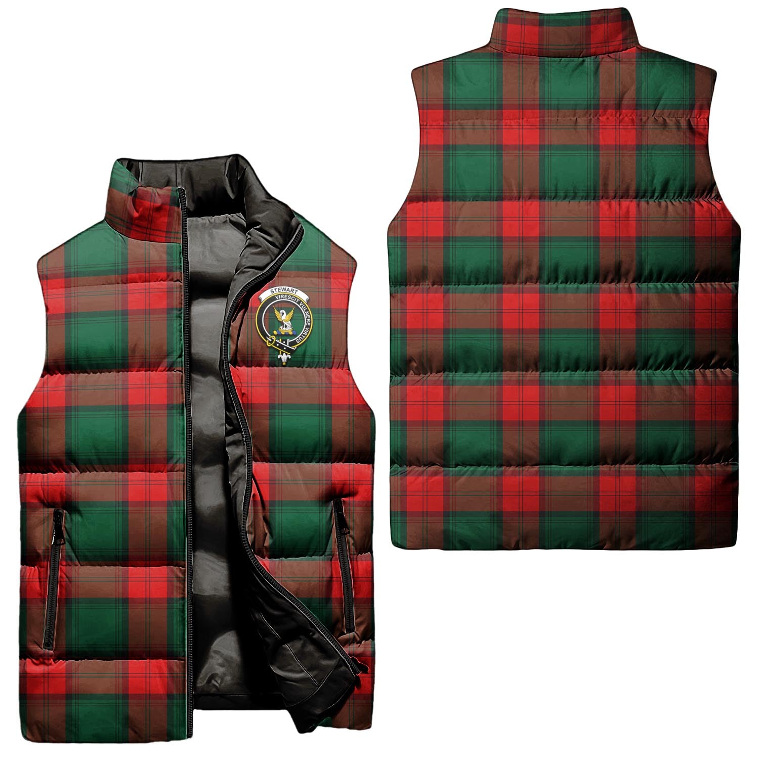 Stewart Atholl Modern Tartan Sleeveless Puffer Jacket with Family Crest Unisex - Tartanvibesclothing