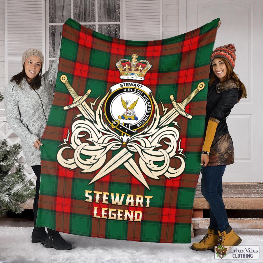 Tartan Vibes Clothing Stewart Atholl Modern Tartan Blanket with Clan Crest and the Golden Sword of Courageous Legacy