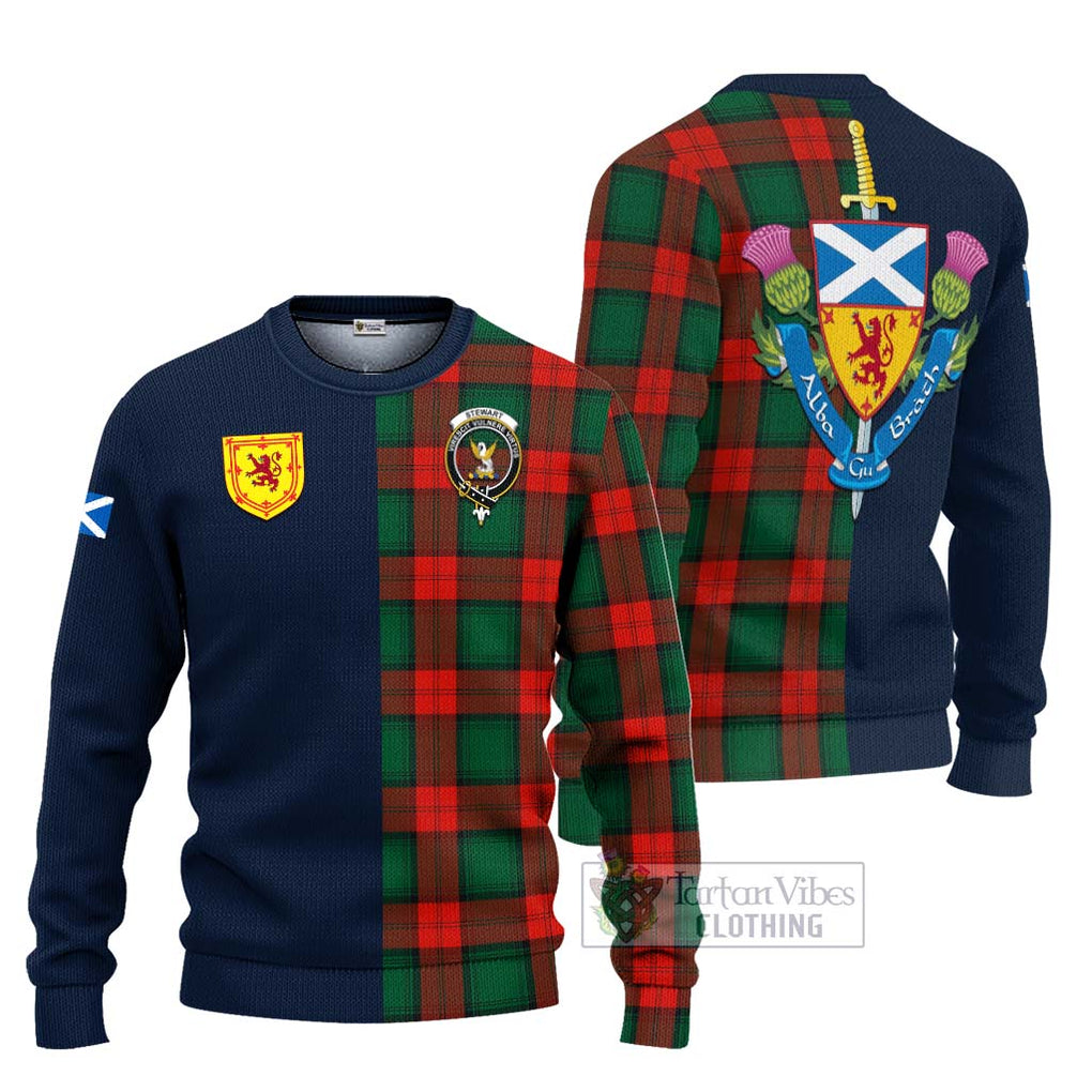 Tartan Vibes Clothing Stewart Atholl Modern Tartan Knitted Sweater with Scottish Lion Royal Arm Half Style