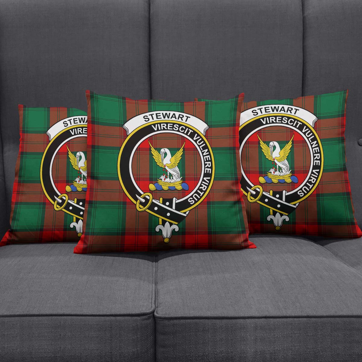 Stewart Atholl Modern Tartan Pillow Cover with Family Crest Square Pillow Cover - Tartanvibesclothing