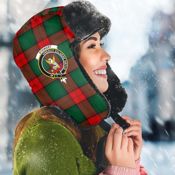 Stewart Atholl Modern Tartan Winter Trapper Hat with Family Crest