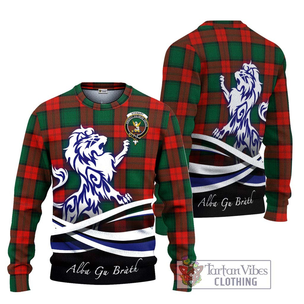 Stewart Atholl Modern Tartan Knitted Sweater with Alba Gu Brath Regal Lion Emblem Unisex - Tartanvibesclothing Shop