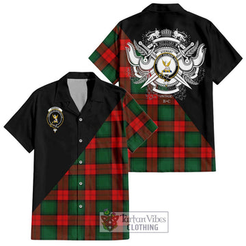 Stewart Atholl Modern Tartan Short Sleeve Button Shirt with Family Crest and Military Logo Style