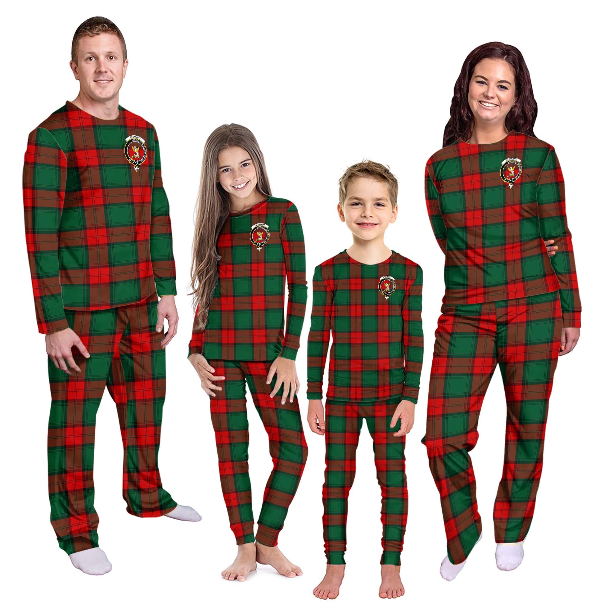 Stewart Atholl Modern Tartan Pajamas Family Set with Family Crest - Tartanvibesclothing