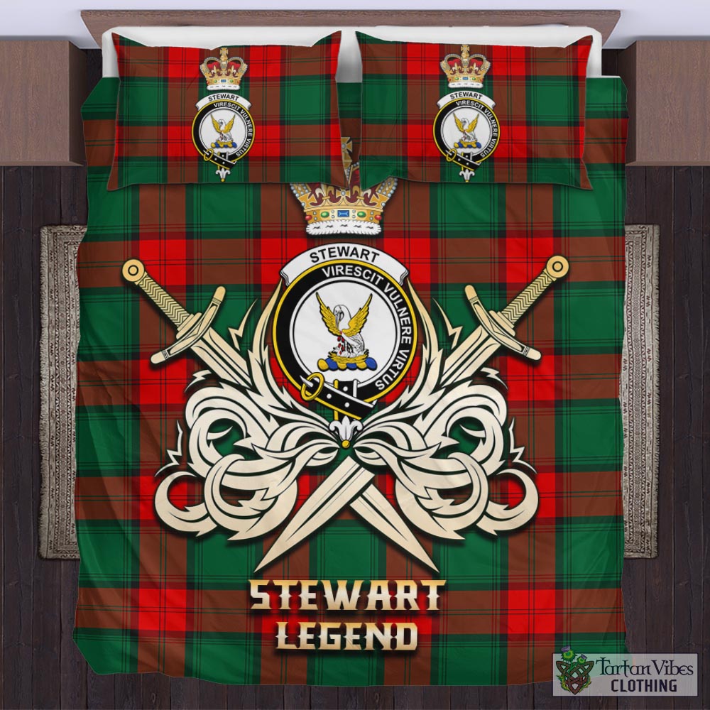 Tartan Vibes Clothing Stewart Atholl Modern Tartan Bedding Set with Clan Crest and the Golden Sword of Courageous Legacy