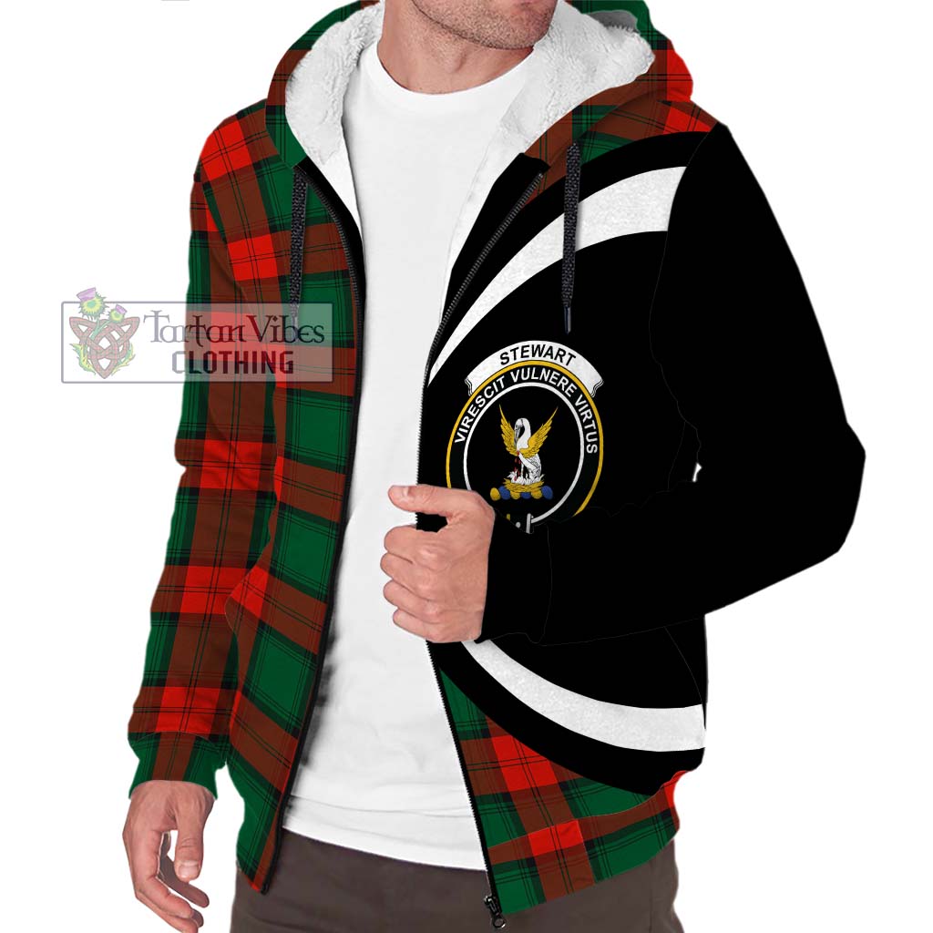 Stewart Atholl Modern Tartan Sherpa Hoodie with Family Crest Circle Style Unisex S - Tartan Vibes Clothing