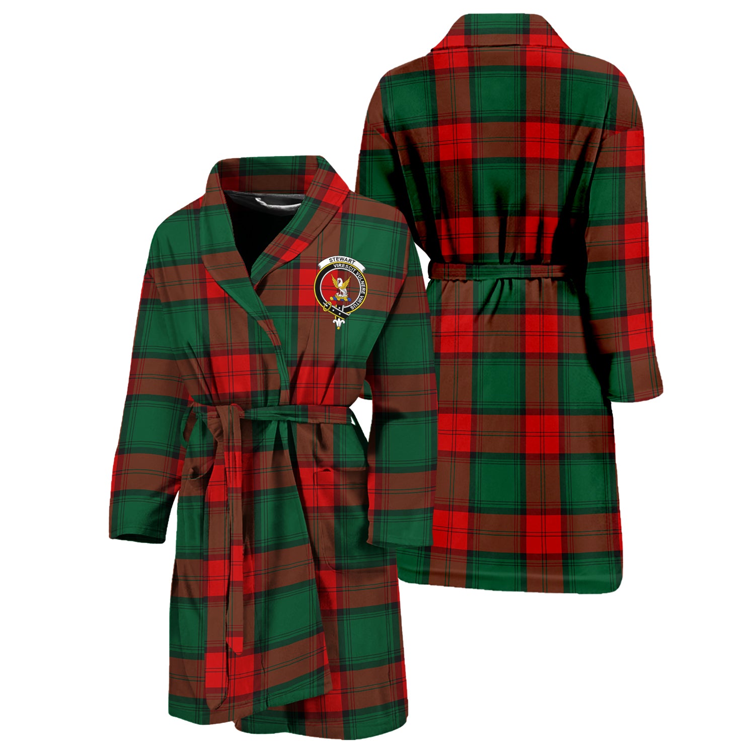 Stewart Atholl Modern Tartan Bathrobe with Family Crest Unisex S - Tartan Vibes Clothing