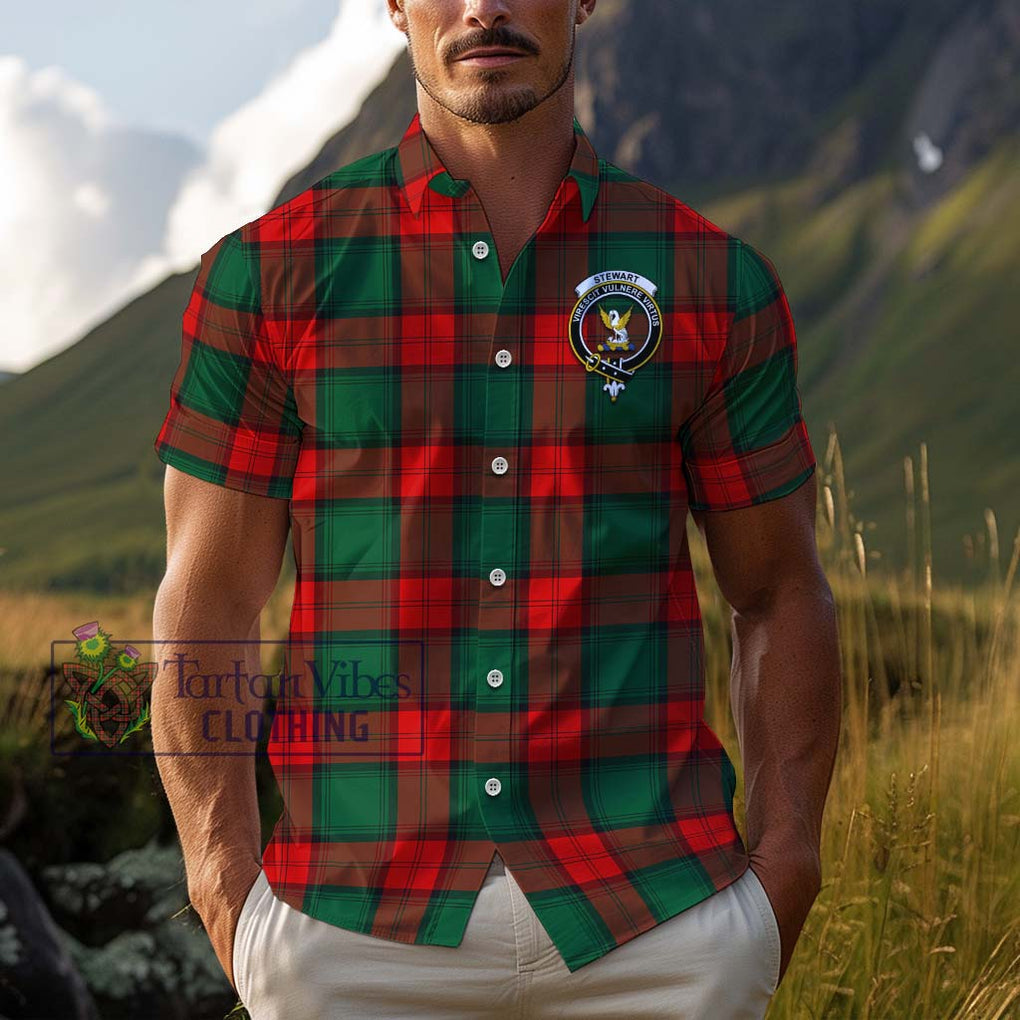 Stewart Atholl Modern Tartan Cotton Hawaiian Shirt with Family Crest Adult - Tartan Vibes Clothing