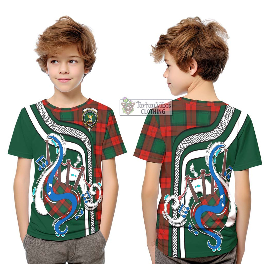 Tartan Vibes Clothing Stewart Atholl Modern Tartan Kid T-Shirt with Epic Bagpipe Style