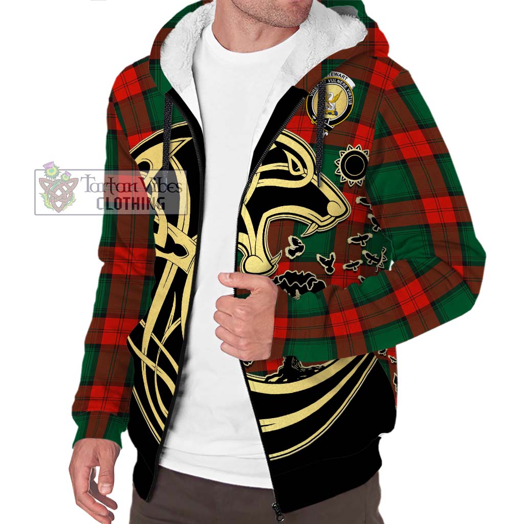 Stewart Atholl Modern Tartan Sherpa Hoodie with Family Crest Celtic Wolf Style Unisex S - Tartan Vibes Clothing