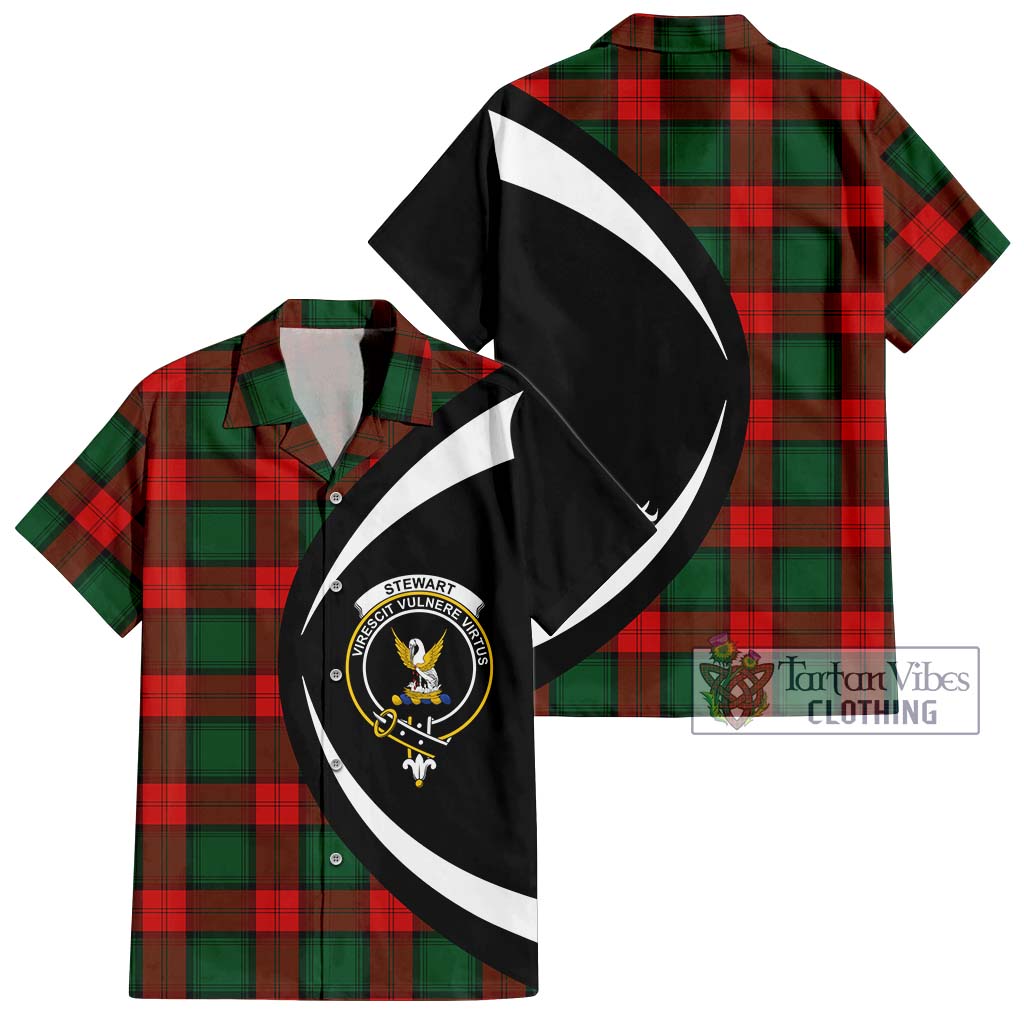 Stewart Atholl Modern Tartan Short Sleeve Button Up with Family Crest Circle Style Kid - Tartan Vibes Clothing