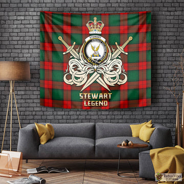 Stewart Atholl Modern Tartan Tapestry with Clan Crest and the Golden Sword of Courageous Legacy