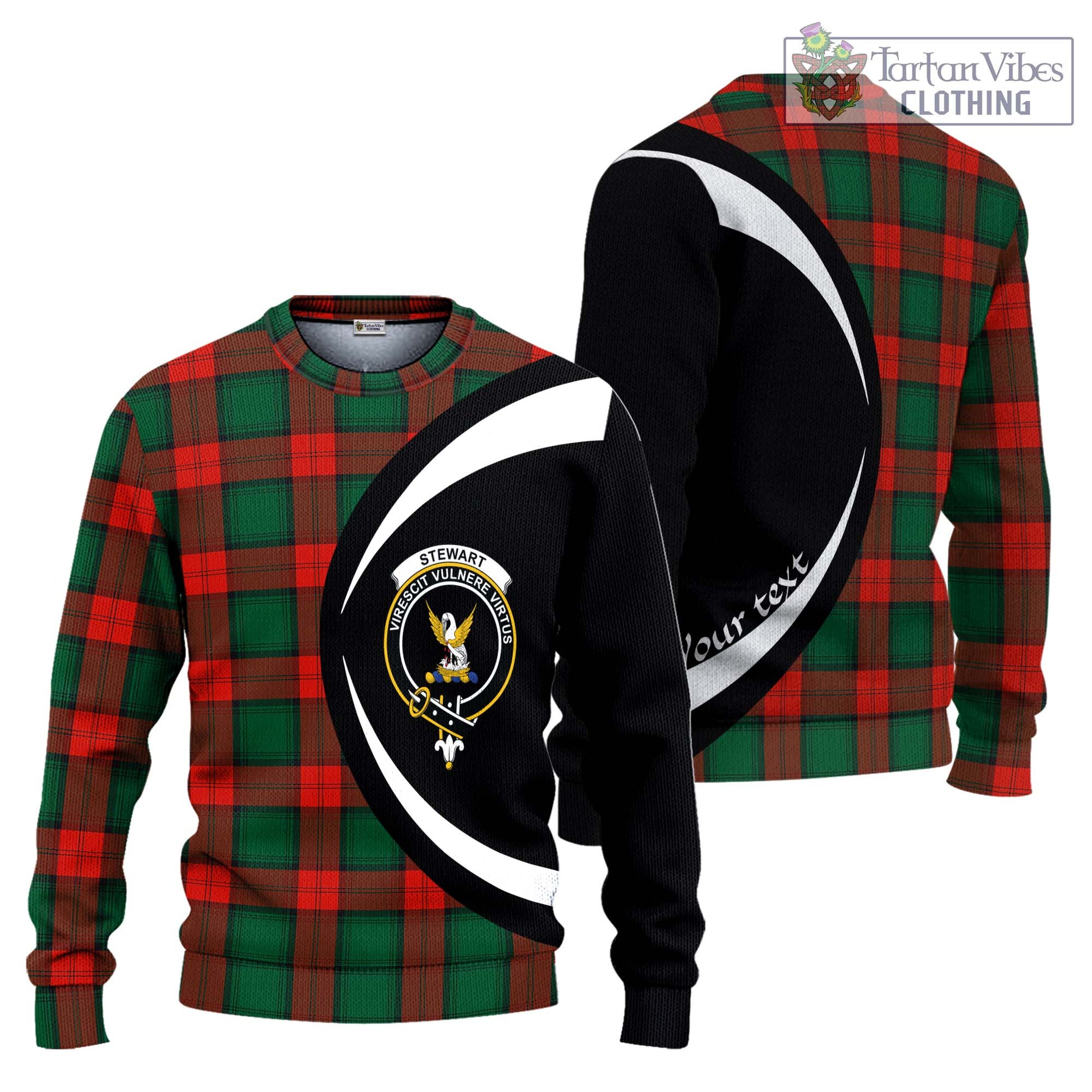 Stewart Atholl Modern Tartan Knitted Sweater with Family Crest Circle Style Unisex - Tartan Vibes Clothing