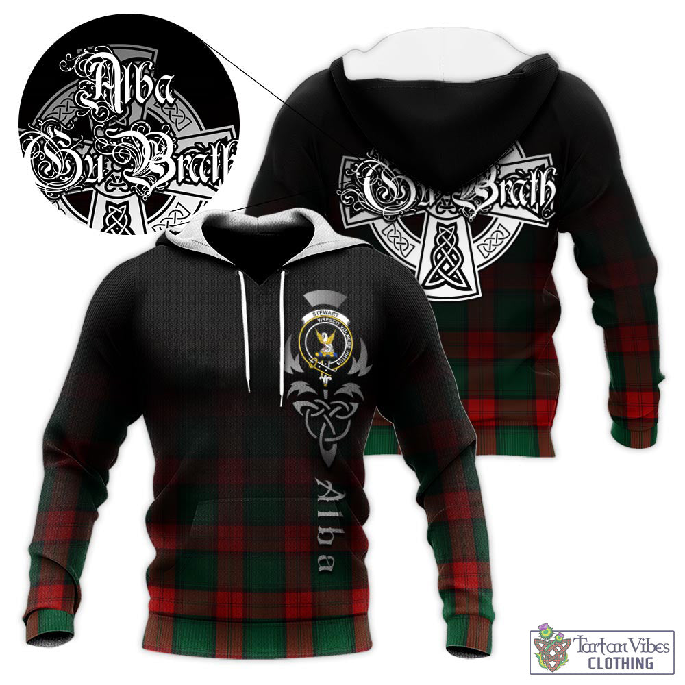 Tartan Vibes Clothing Stewart Atholl Modern Tartan Knitted Hoodie Featuring Alba Gu Brath Family Crest Celtic Inspired