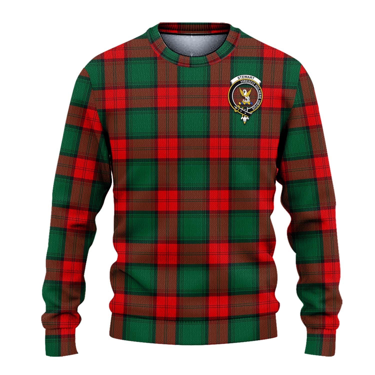 Stewart Atholl Modern Tartan Knitted Sweater with Family Crest - Tartanvibesclothing