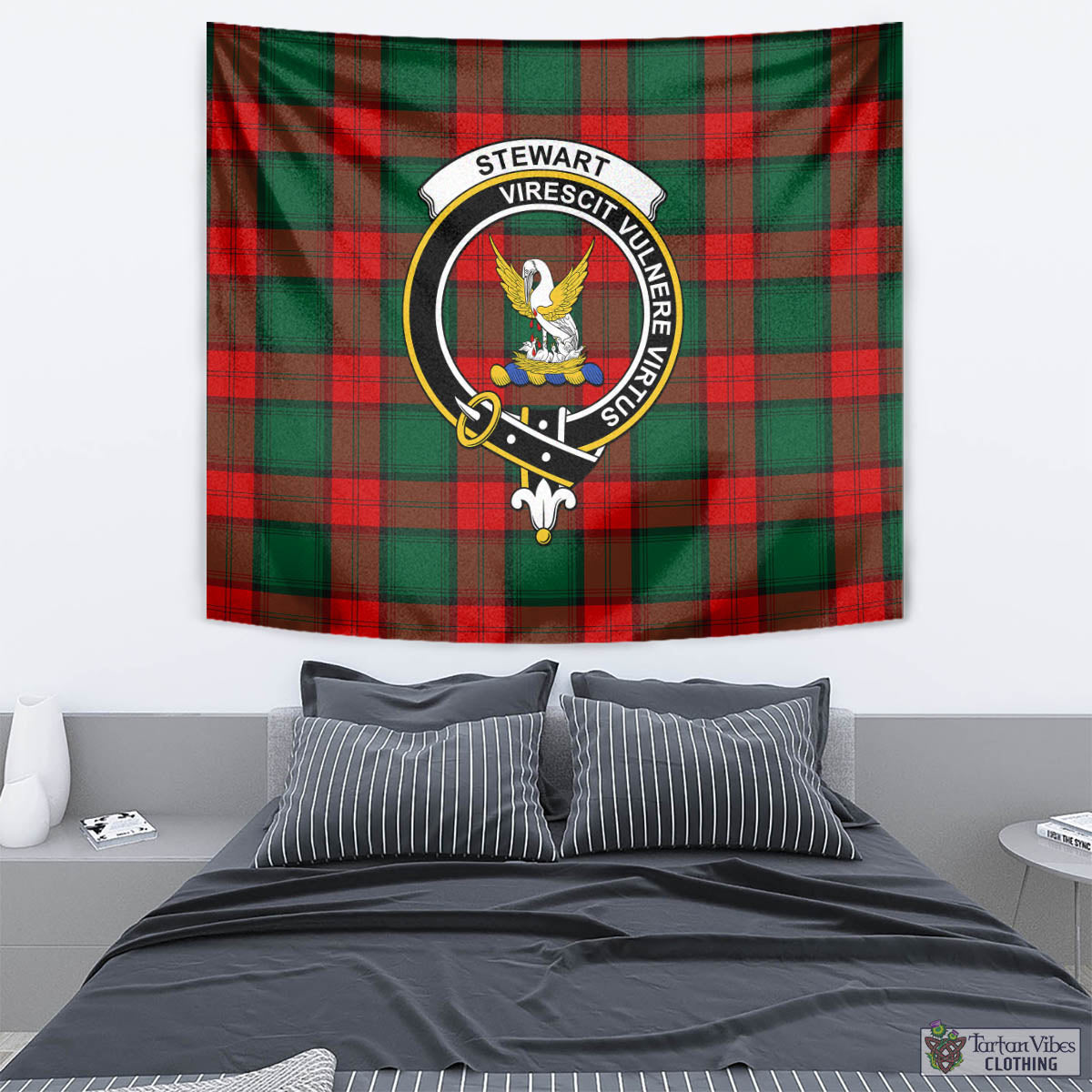 Tartan Vibes Clothing Stewart Atholl Modern Tartan Tapestry Wall Hanging and Home Decor for Room with Family Crest