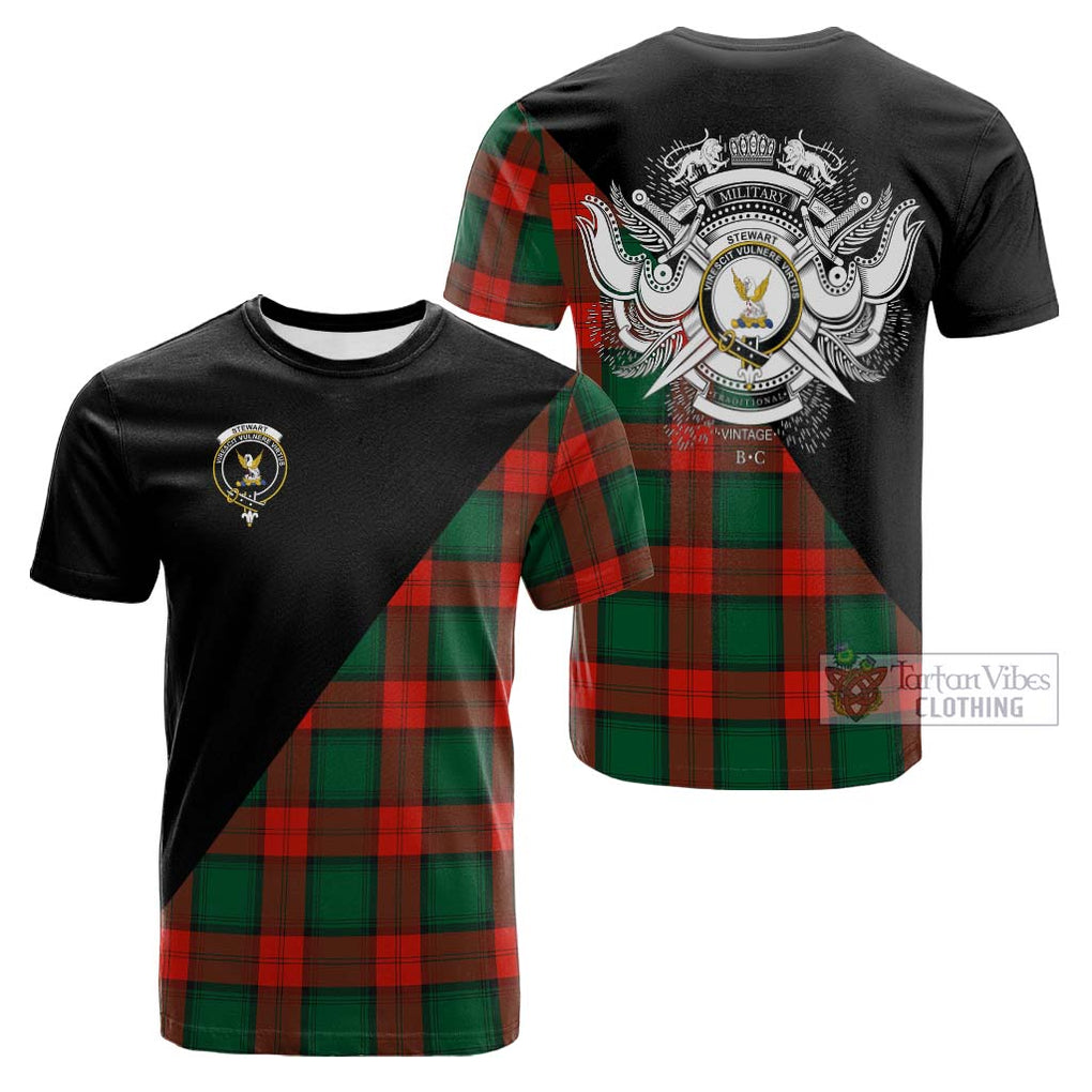 Tartan Vibes Clothing Stewart Atholl Modern Tartan Cotton T-shirt with Family Crest and Military Logo Style