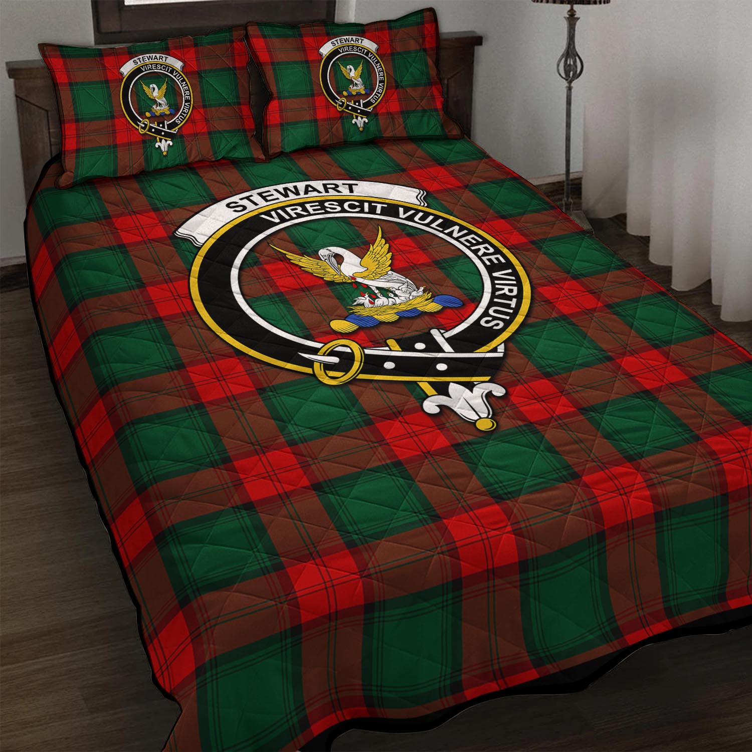 Stewart Atholl Modern Tartan Quilt Bed Set with Family Crest - Tartan Vibes Clothing