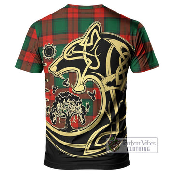 Stewart Atholl Modern Tartan T-Shirt with Family Crest Celtic Wolf Style