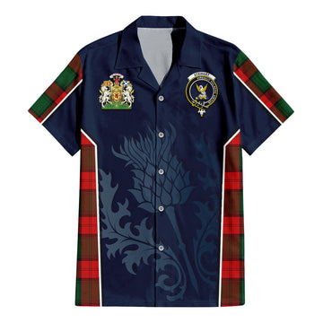 Stewart Atholl Modern Tartan Short Sleeve Button Up Shirt with Family Crest and Scottish Thistle Vibes Sport Style