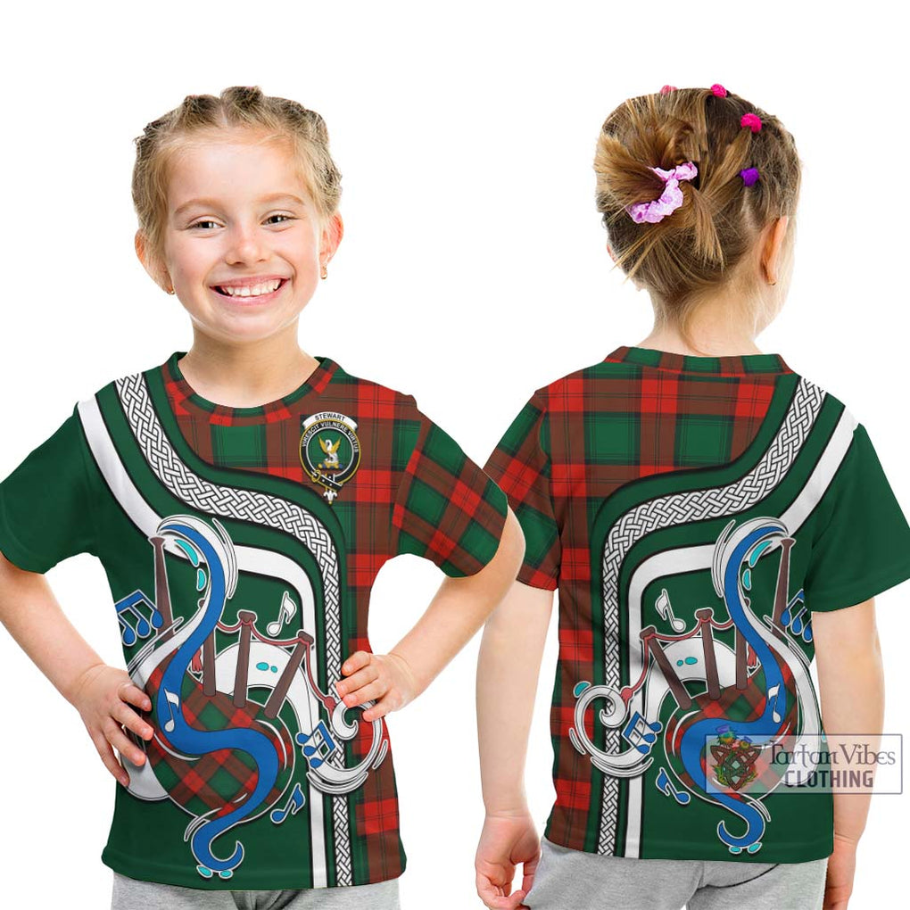 Tartan Vibes Clothing Stewart Atholl Modern Tartan Kid T-Shirt with Epic Bagpipe Style