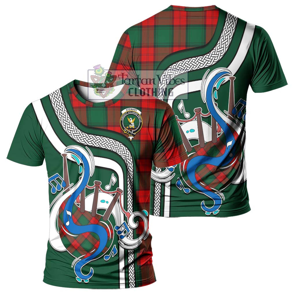 Stewart Atholl Modern Tartan T-Shirt with Epic Bagpipe Style - Tartanvibesclothing Shop