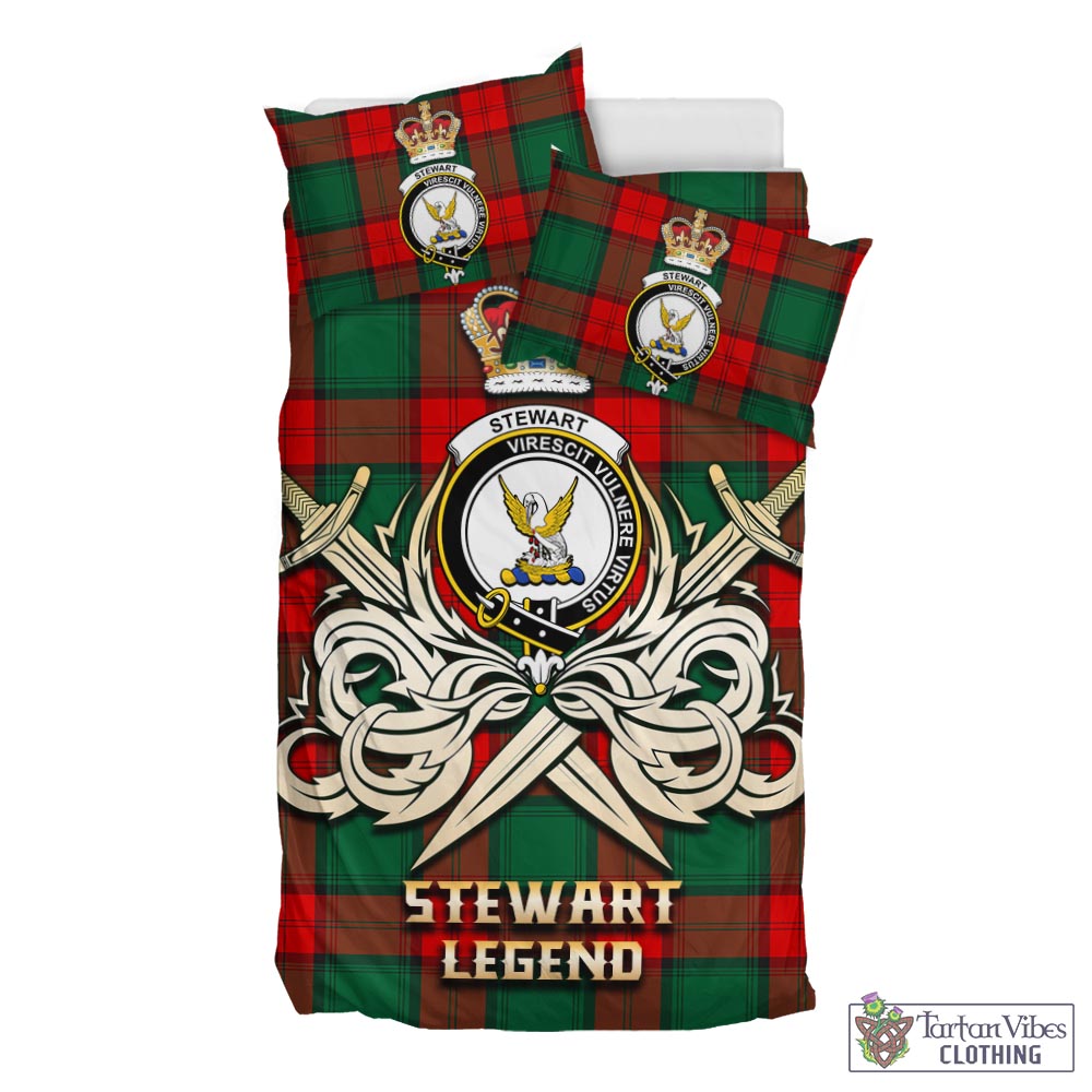 Tartan Vibes Clothing Stewart Atholl Modern Tartan Bedding Set with Clan Crest and the Golden Sword of Courageous Legacy