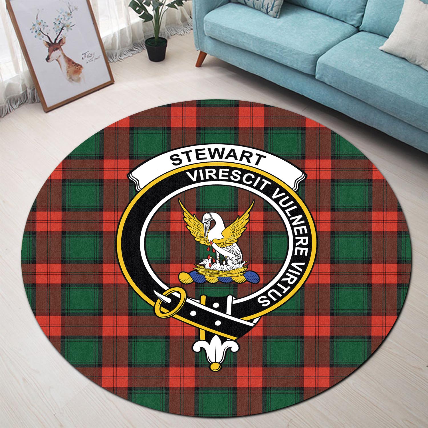 stewart-atholl-modern-tartan-round-rug-with-family-crest