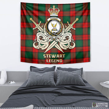 Stewart Atholl Modern Tartan Tapestry with Clan Crest and the Golden Sword of Courageous Legacy