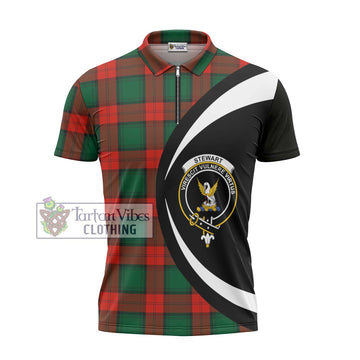 Stewart Atholl Modern Tartan Zipper Polo Shirt with Family Crest Circle Style