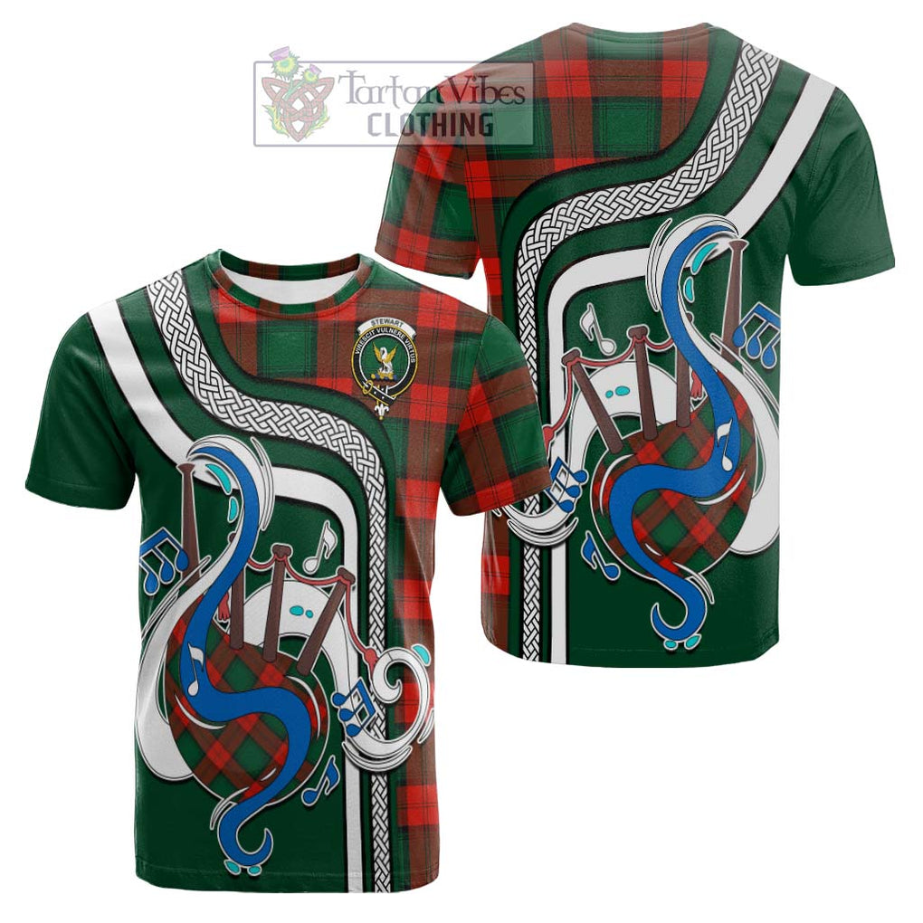 Tartan Vibes Clothing Stewart Atholl Modern Tartan Cotton T-shirt with Epic Bagpipe Style