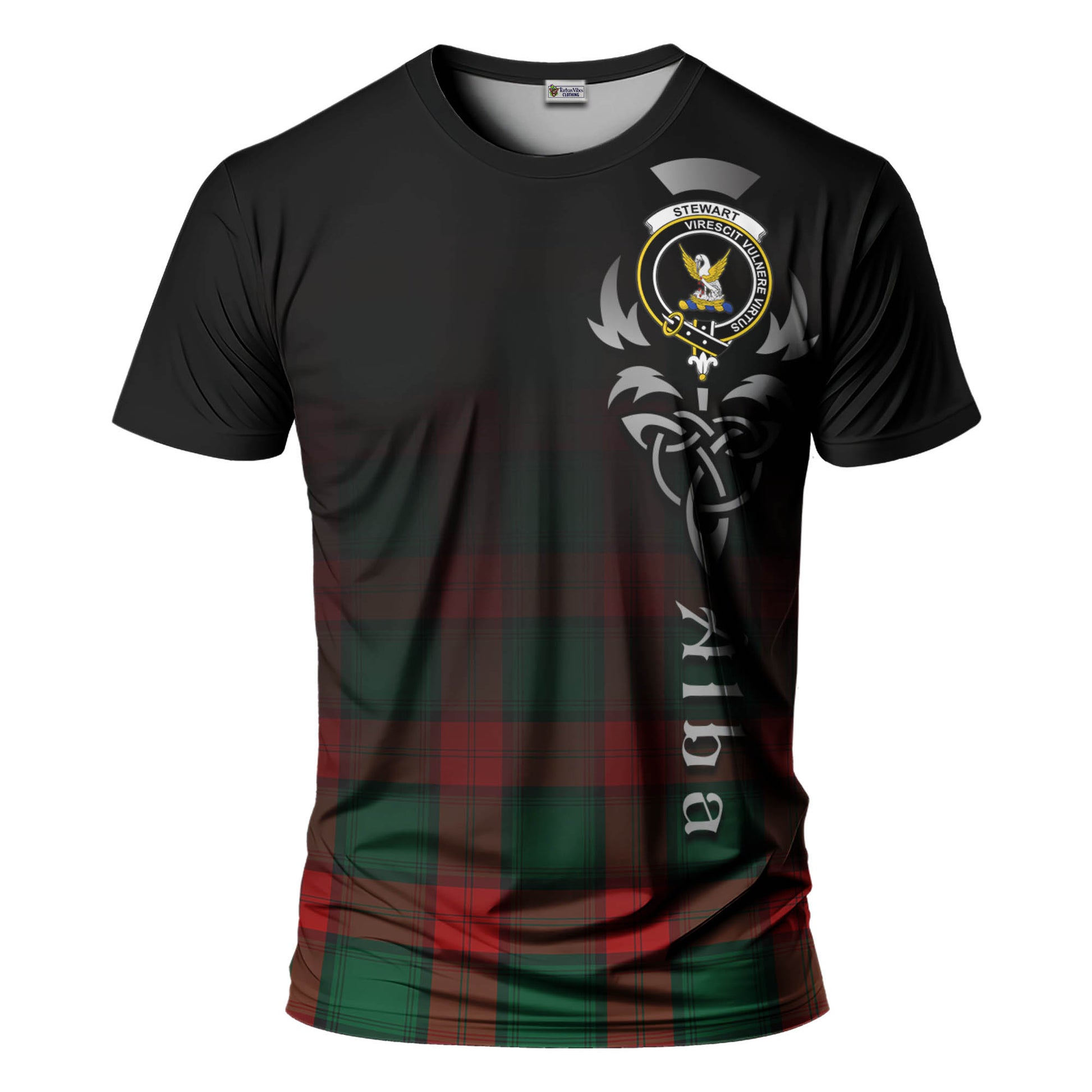 Tartan Vibes Clothing Stewart Atholl Modern Tartan T-Shirt Featuring Alba Gu Brath Family Crest Celtic Inspired