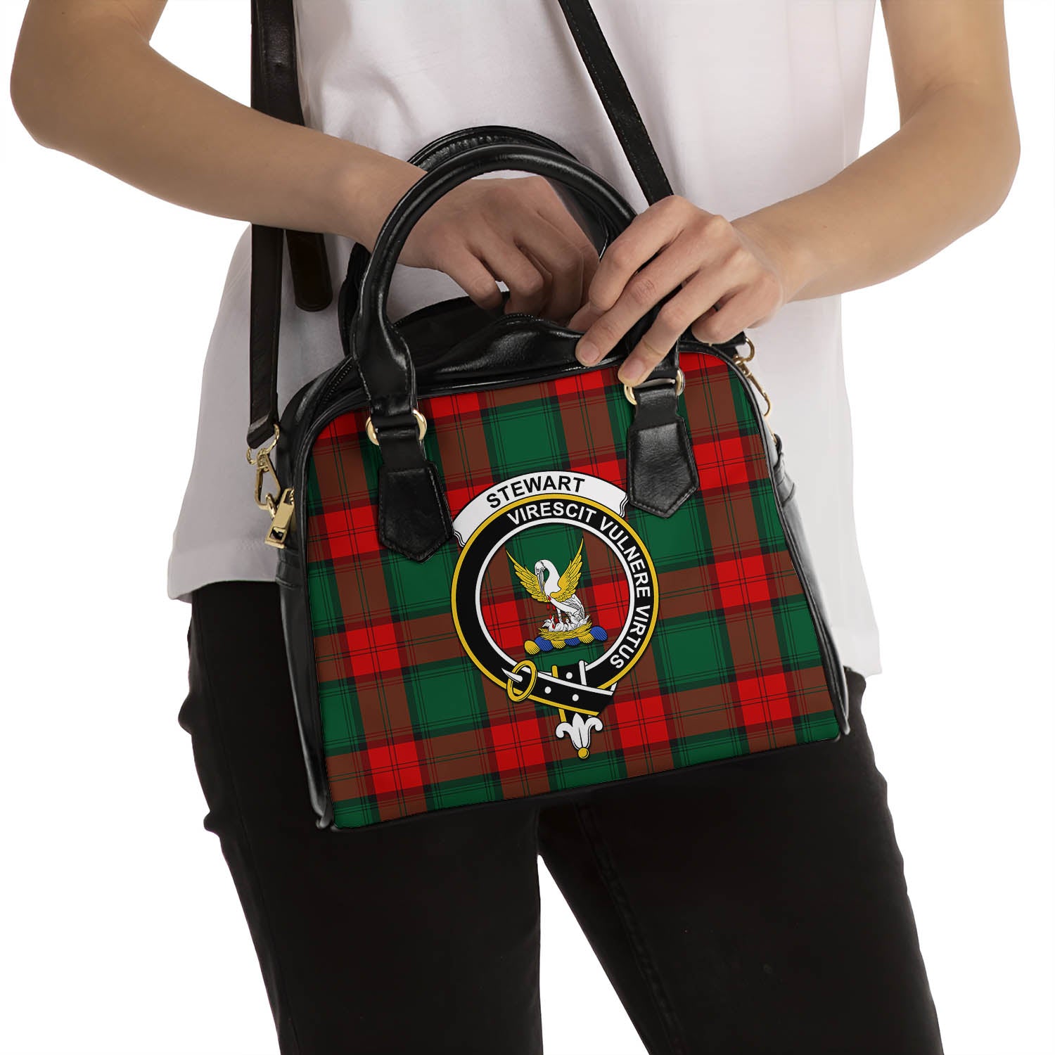 Stewart Atholl Modern Tartan Shoulder Handbags with Family Crest - Tartanvibesclothing