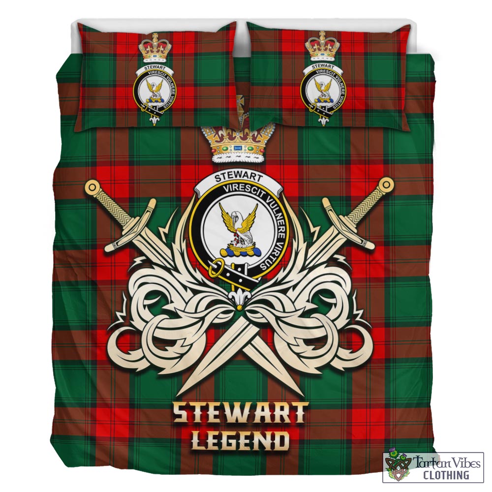 Tartan Vibes Clothing Stewart Atholl Modern Tartan Bedding Set with Clan Crest and the Golden Sword of Courageous Legacy